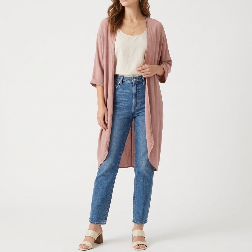 HYFVE Dusty Rose Duster Open Front Boho Cocoon Kimono Cardigan Lagan Layering